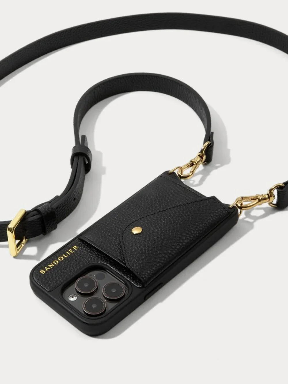 Bandolier iPhone 14 Pro Max - Hailey gold crossbody phone strap case